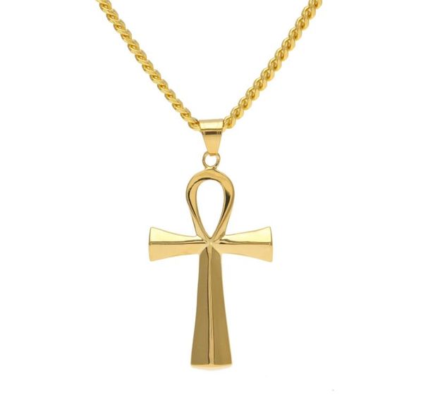 

new stainless steel ankh necklace egyptian jewelry hip hop pendant iced out gold key to life egypt necklace 24" chain8284427, Silver