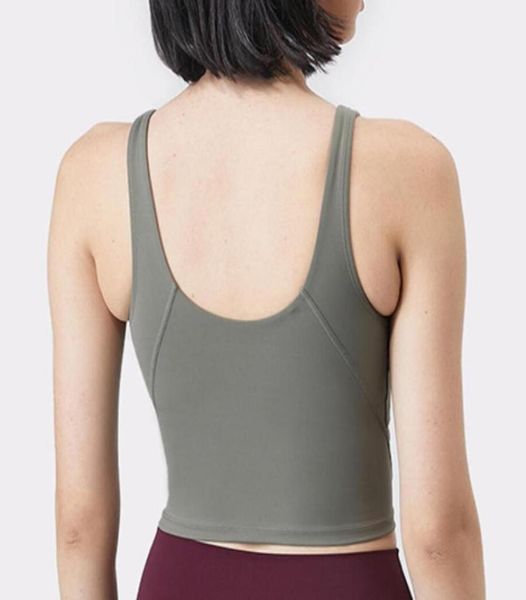 

yoga bra vneck uback solid color running fitness sports gym clothes women underwears padded cushion naked yoga vest tank to8764533, White