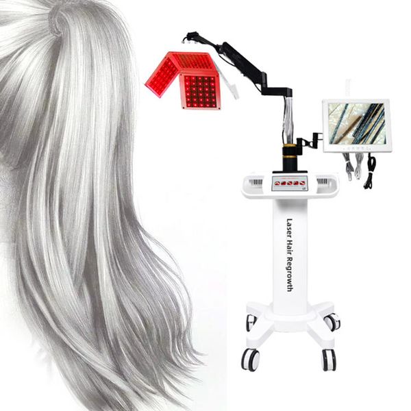 

profession diode laser 650nm pdt led light hair regrowth anti hair loss follicles treatment skin rejuvenation beauty scalp care machine, Black