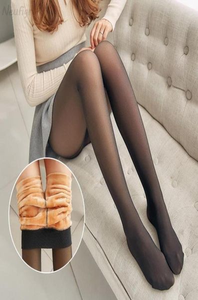 

women socks fake translucent tights thermal stockings warm winter fleece for thikcened thermo pantyhose transparent effect5387534, Black;white