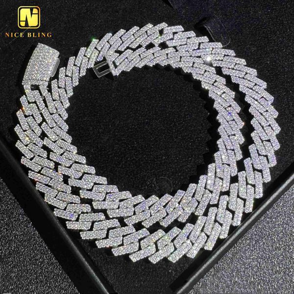 

curved buckle 14mm moissanite cuban link chain bling diamond necklace men 925 silver jewelry fashion cuban chains