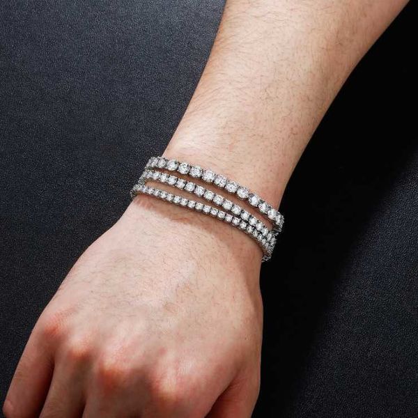 

wholesale good quality hip hop jewelry s925 with moissanite 3mm 4mm wide iced out tennis chain wholesale, Silver