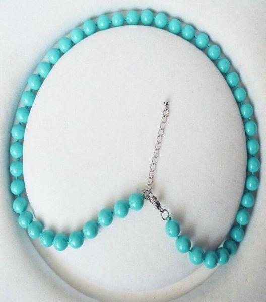 

8mm round turquoise blue color shell pearl fashion necklace 180390397006361, Silver