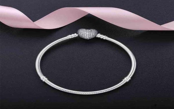 

2021 authentic 925 sterling silver heart charms bracelet with box fit p european beads jewelry bangle real silver bracelet for wom1168793, Golden;silver