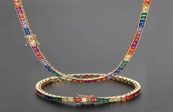 

simple hiphop necklace jewelry 4mm color tennis chain copper inlaid color square zircon hipster bracelet5604538, Silver