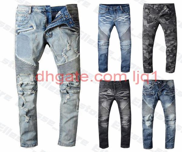 

20ss mens designer jeans distressed ripped biker slim fit motorcycle biker denim for men s fashion mans pants pour hom8391765, Blue