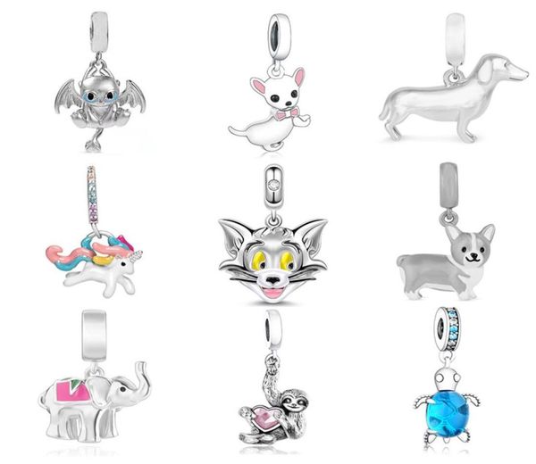 

925 silver beads fit original charm bracelet cute animals tortois cat puppy monkey unicorn beads for valentine gift39670952592550, Black