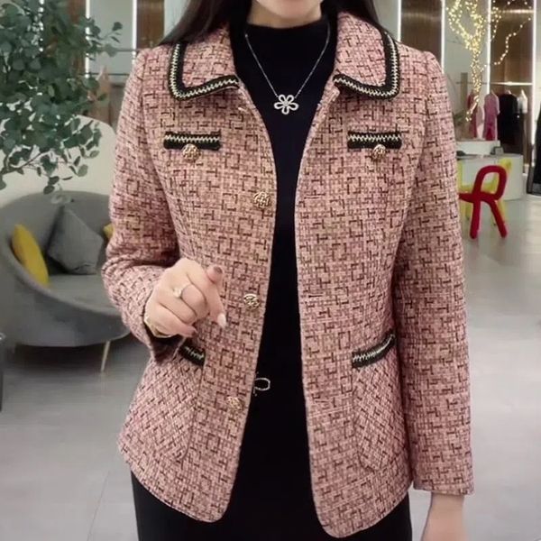 

women's wool blends autumn small fragrance loose coat women foreign style age reducing belly covering mother's female woolen jacke, Black