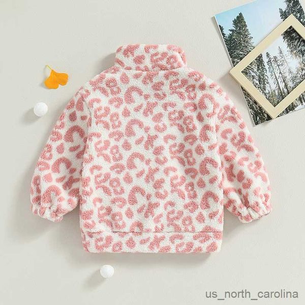 

jackets 3-7years toddler girls winter fleece coat long sleeve leopard print zipper outerwear with pocket r230810, Blue;gray
