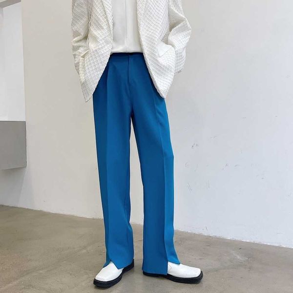 

trend simple men casual trousers hem open suit pant male fashion loose korean streetwear straight pants man, Black