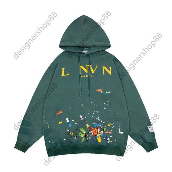 

gd linvin co-star upper body hand-painted printed washed-water old cotton hoodie sweater for men and women high street sweatshirt, Black