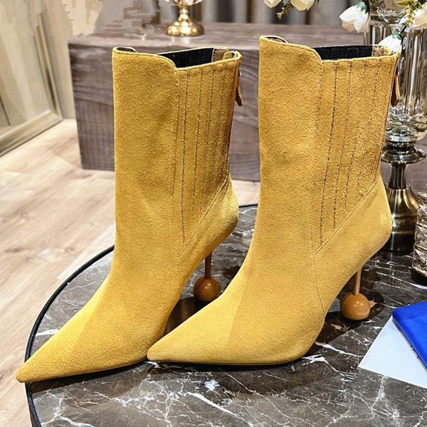 

strange high heels pointy toe ankle boots fashion ladies shoes boots femme yellow leather short boots, Black