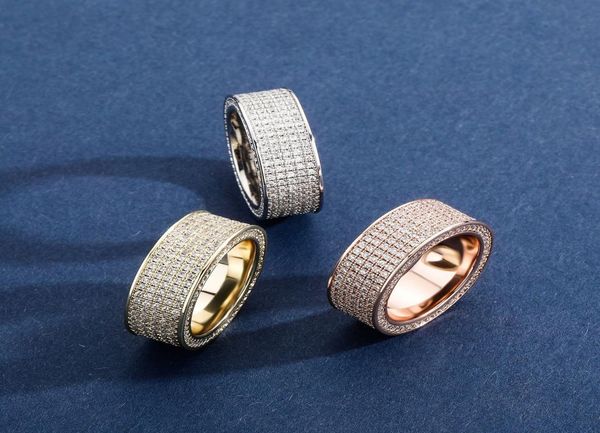 

hip hop designer ring 14k gold plating men women rings for man fashion hiphop silver ring bling 3a cubic zirconia stone men4687569, Golden;silver