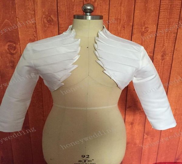 

2019 new real images 34 long sleeve satin wedding jackets bridal wraps for women party dress gowns bolero jacket1214994, White