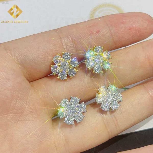 

luxury silver jewelry screw back 18k gold plated 925 sterling silver vvs moissanite diamond stud earrings, Golden