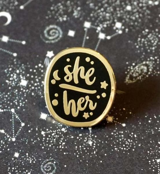 

pins brooches she her starry pronouns enamel pin lapel pins badge brooch jewelry accessory287u5559803, Gray