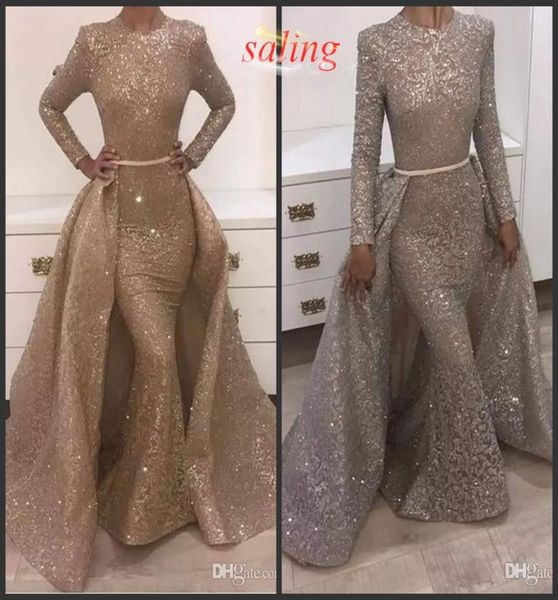 

2018 mermaid evening dresses jewel long sleeve unique design evening gowns lace with sequins beads crystals formal evening dresses1109950, Black;red
