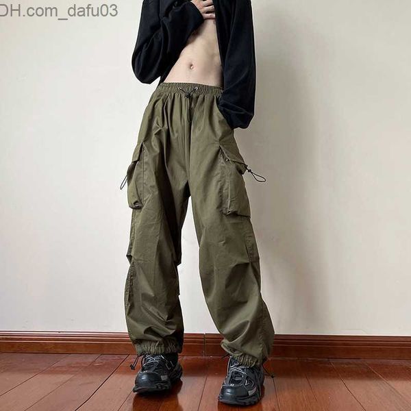 

women's pants capris women's street clothing merchandise pants spring elastic waist solid color pocket wide leg trouser women&#039, Black;white