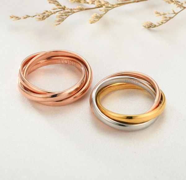 

rose gold 3 rings wrapped lovers finger ring band wedding engagement rings for couples new titanium stainless steel gold silver co6087906