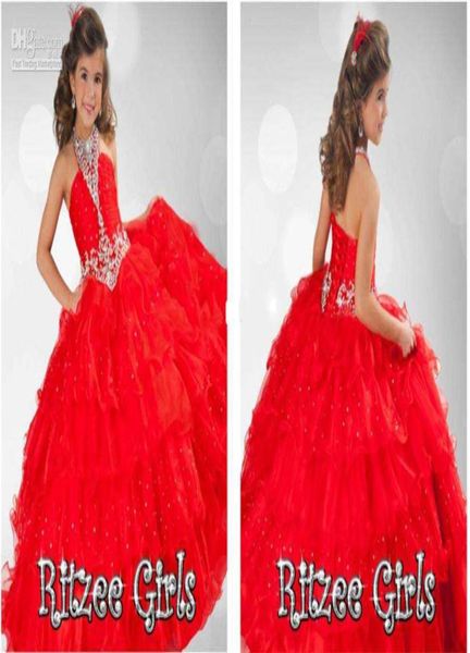 

halter beaded crystals red girls pageant dresses 2019 tiered ruffles flower girls dress rhinestones ball gown ritzee girls holy pa3145974, White;red