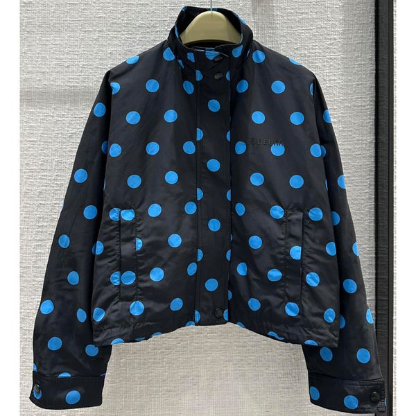 

8.5 fashion polka dot print letter loose short zipper women's jackets, Black;brown