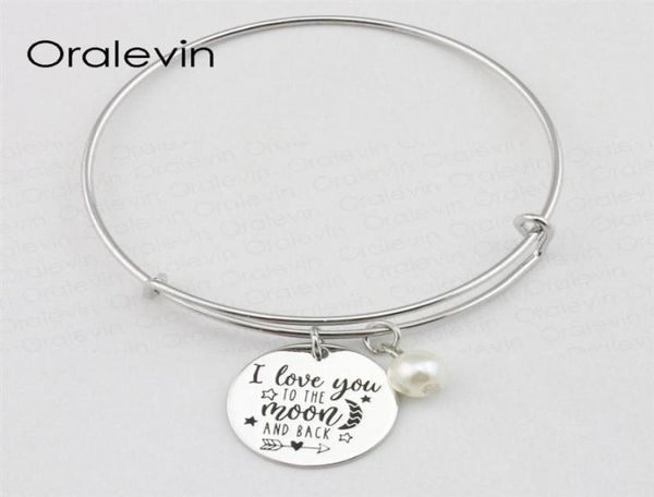 

i love you to the moon and back inspirational hand stamped engraved charm pendant expandable bracelet handmade jewelry 10pcs lot 4929065, Golden;silver