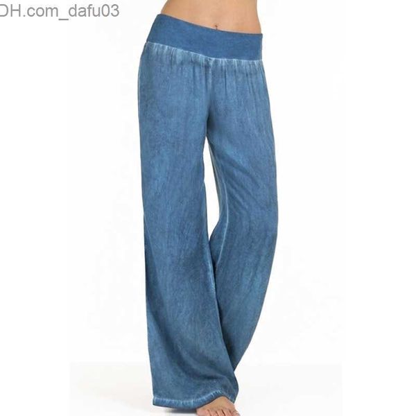 

women's pants capris women's wide leg pants with elastic high waist imitating denim trousers women's fashionable solid casual, Black;white