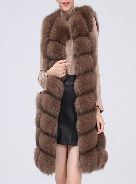 

fashion natural real fox fur vest jacket coat gilet women short sleeveless winter thick warm genuine fox coats6652597, Black
