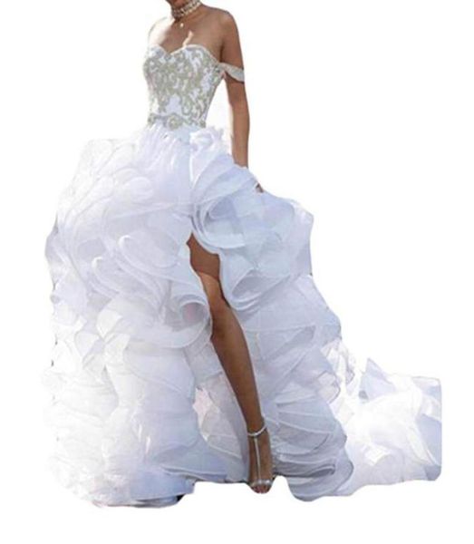 

sweetheart side slit wedding dresses for bride appliques bridal gowns with rushed tulle train89275138416909, White