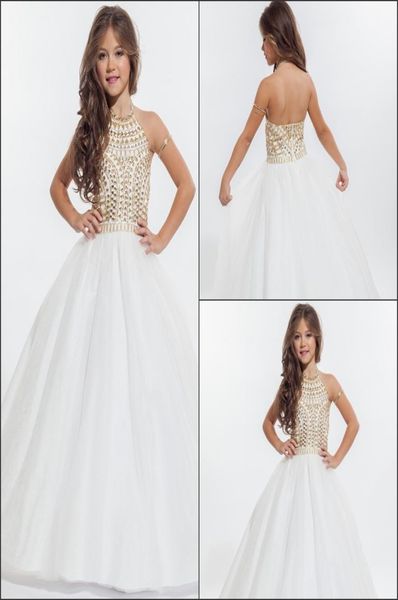

rachel allan 2020 girls pageant dresses with gold rhinestone halter tulle floor length ball gown flower girls dresses prom dresses7784254, White;red