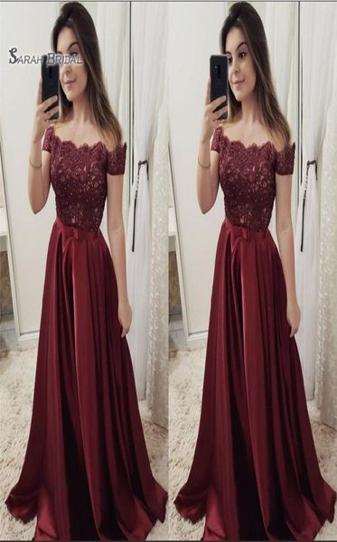 

2020 satin beads off the shoulder a line prom dress short sleeves evening dress formal party wear3877647, Black