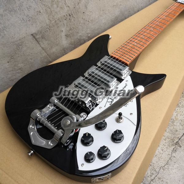 

527mm short scale length johnlennon 325 jetglo 6 string black electric guitar bigs tremolo red paint fingerboard 3 toaster pickups signature