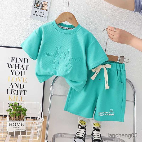 

clothing sets 2023 korea summer toddler boy 2pcs clothes set letter cartoon bear short sleeve t-shirt shorts sport suit infant baby boy outf, White