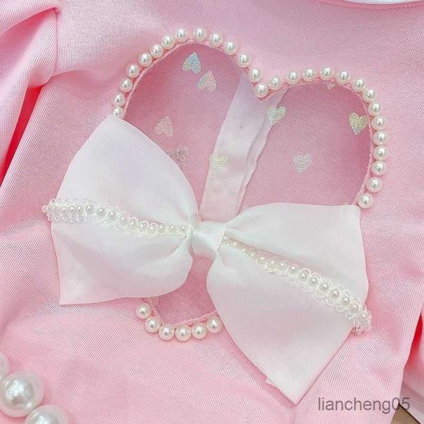 

clothing sets retail 2023 new baby girls korea summer pink sets t-shirt skrits fashion suits girl r230805, White