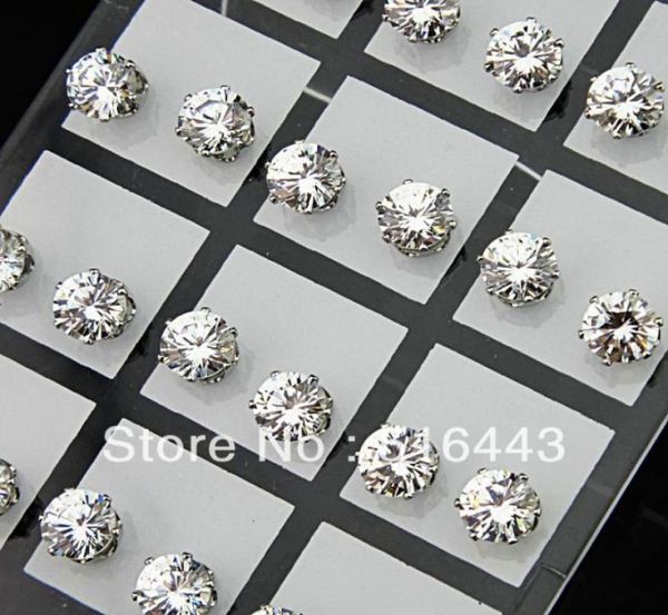 

24pcs 7mm clear austria cubic zirconia stainless steel fashion stud earrings for womens mens whole jewelry lots a64432200161499550, Golden;silver