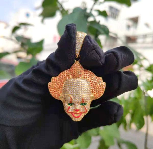 

14k brass with gold plating clown pendant necklace iced out cubic zircon men jewelry halloween gift8976913, Silver