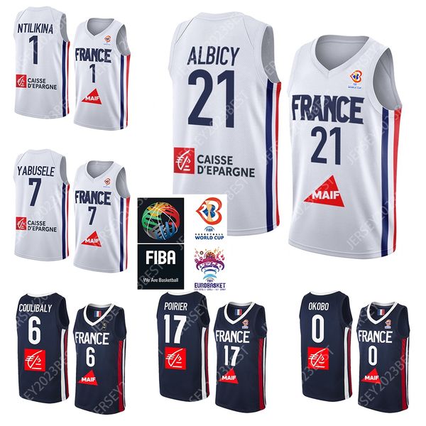 

2023 fiba french world cup basketball jersey 12 nando de colo 22 terry tarpey 24 yakuba ouattara 26 mathias lessort 27 rudys gobert 93 moust, Black;red