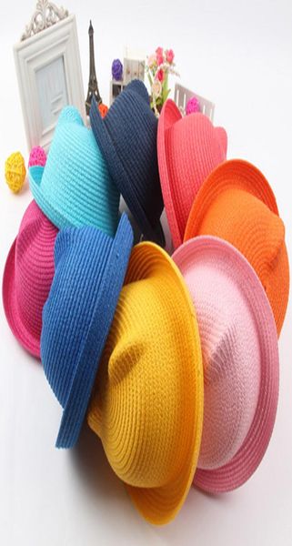 

straw hats kids character ear decoration summer cap baby sun hat for girl boys bucket cap for children hat beach panama caps4324439, Yellow