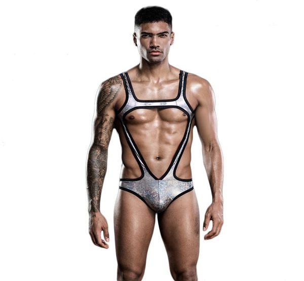 

set mens shiny metallic body chest harness wrestling singlet leotard bodysuit underwear3506068, Black;white