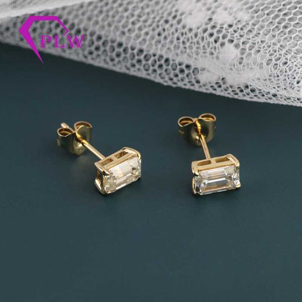 

customized emerald cut moissanite diamond earrings jewelry yellow gold color earrings studs, Golden