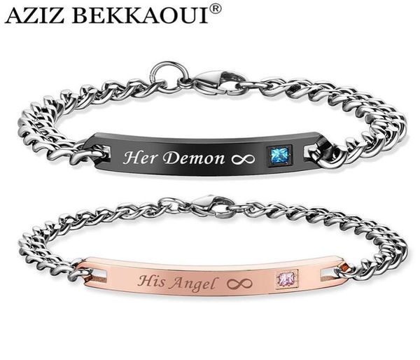 

aziz bekkaoui his angel her demon infinite love couple bracelets stainless steel men promise jewelry with box drop y1895254800, Golden;silver