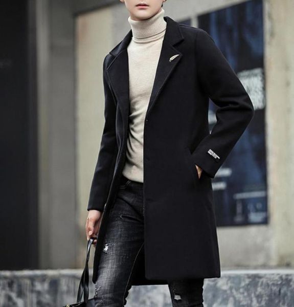 

men039s autumn winter long coats 2018 male trench coat cardigan men with leaf brooch manteau long homme asian size tr0373191168852317, Tan;black