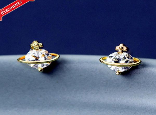 

zircon inlaid universe earrings female personality net red fashion cute mini fresh mori star saturn surround q31673781919, Golden;silver