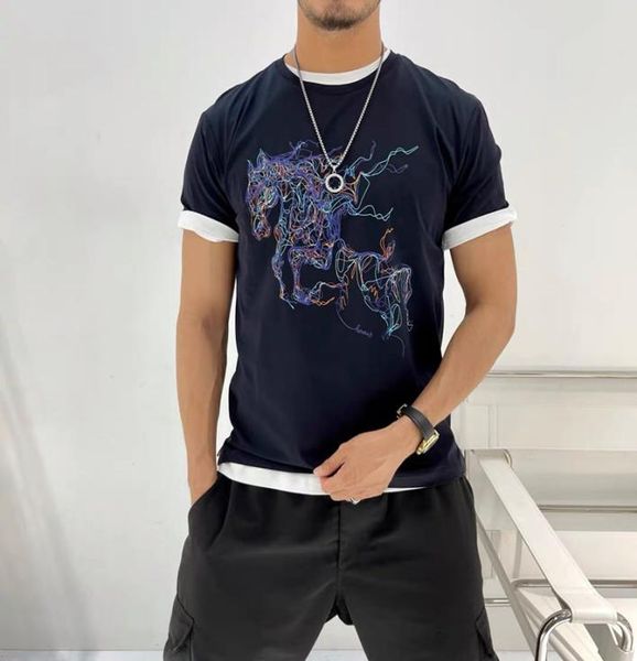 

summer h t shirt contrast color line print horse art casual mens tshirts womens fashion tshirt size sxll8044507, White;black