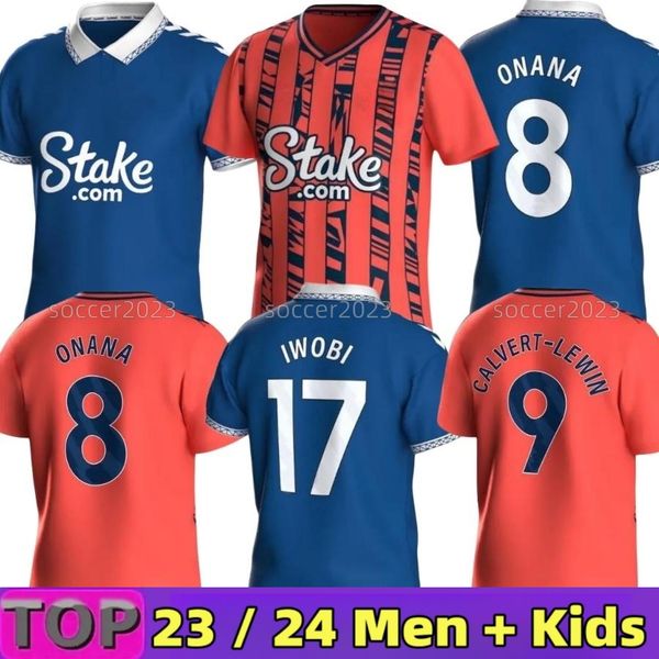 

2023/24 everton soccer jerseys 2024 onana mcneil calvert-lewin godfrey shirts mens gray doucoure lwobi mykolenko football uniforms kids kit, Black;yellow