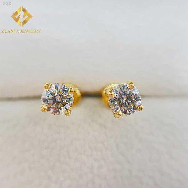 

5.0mm zuanfa screw back gra certificate moissanite s925 stud earrings, Golden