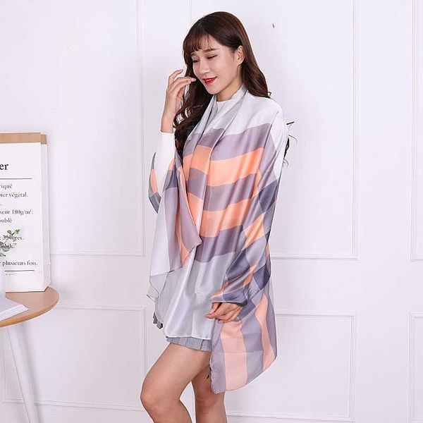 

casual brand b urbbery scarf online shop 2023 classic plaid new silk satin imitation scarf versatile sunscreen shawl print beach, Blue;gray