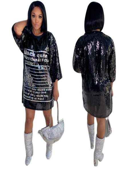 

colorful bling sequins dress women fashion crew neck hip tunic dresses ship5536131, Black;gray