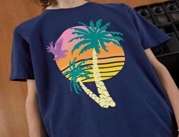 

coconut tree printed tee fashion highstreet man women navy color tshirt oversize style summer fztx112553909576636898, White;black