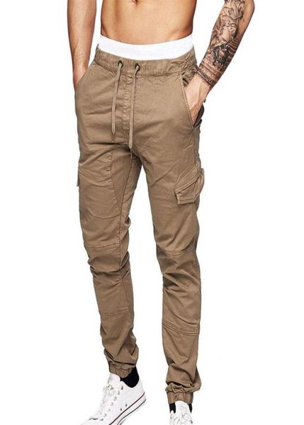 

mens casual solid multipocket trousers streetwears slim drawstring cargo pants male 2020 autumn winter jogging sweatpants 3xl269a4694725, Black
